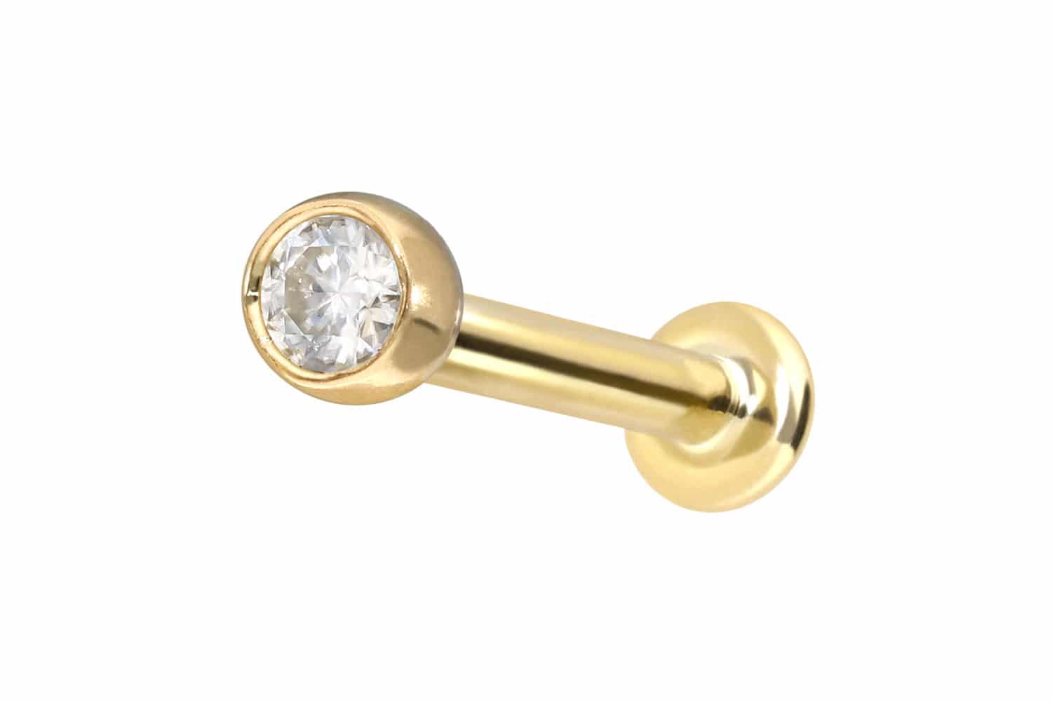 14 Karat Gold Labret Piercing mit Push Fit MOISSANIT
